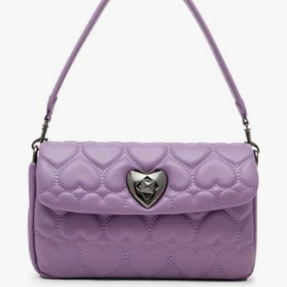 Betsey Johnson Handbags - Betsey Johnson Lavender Quilted Heart Crossbody Bag with Silver Heart Clasp